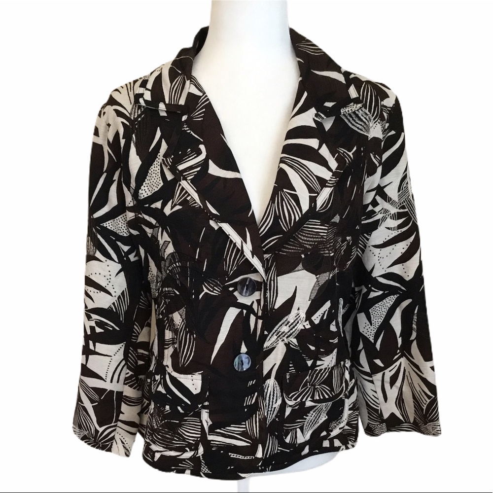 Chico’s Silk Chocolate Brown Leaf Blazer Medium